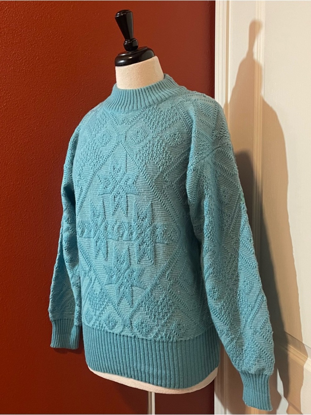 Demeter Women’s Vintage 100% Wool‎ Blue Snowflake Open Weave Pullover Sweater